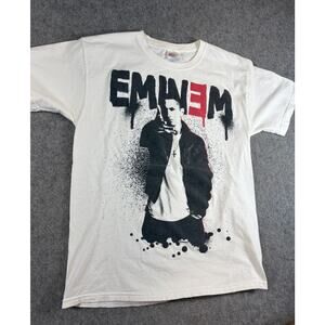 Eminem Shirt Mens White Graphic Rap Hip Hop Tee Y2K Streetwear Preshrunk Medium